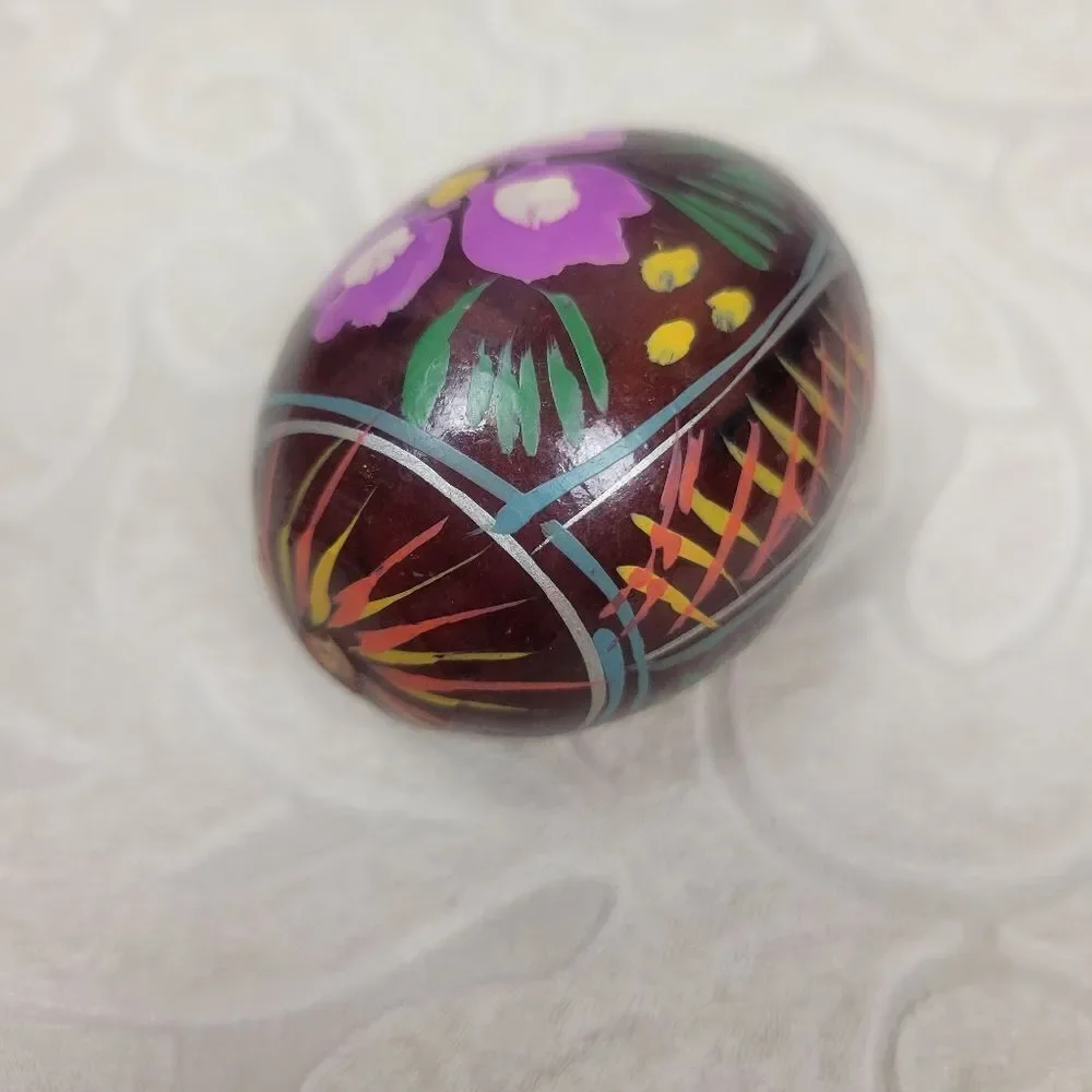 Vintage Wooden Hand Painted Easter Eggs 3 Pieces